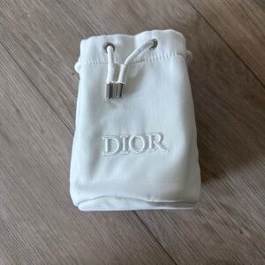 Dior cosmetics pouch Cream Embroidered Drawstring Pouch with Silver Tips